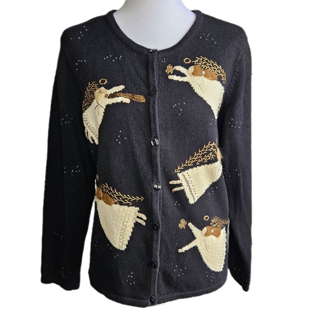 Vintage Carrol Reed Angel Cardigan Women's Medium Art To Wear Eclectic Holiday